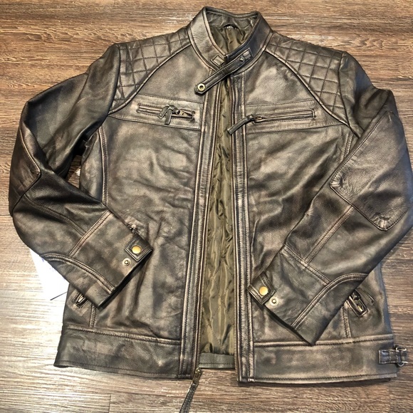 ❤️ Real leather lamb skin brown moto jacket new - Picture 5 of 7